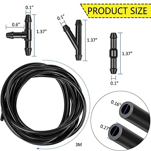 Windshield Washer Hose Kit, 3 Meter Washer Fluid Hose with 6 Pcs Hose T1