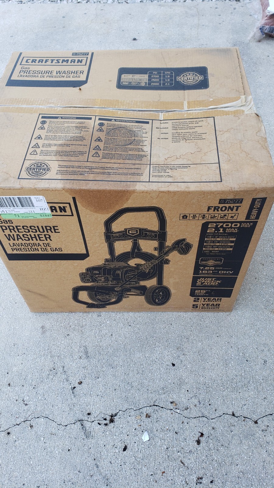 2700 psi Craftsman 2.1 GPM Gas Pressure Washer
