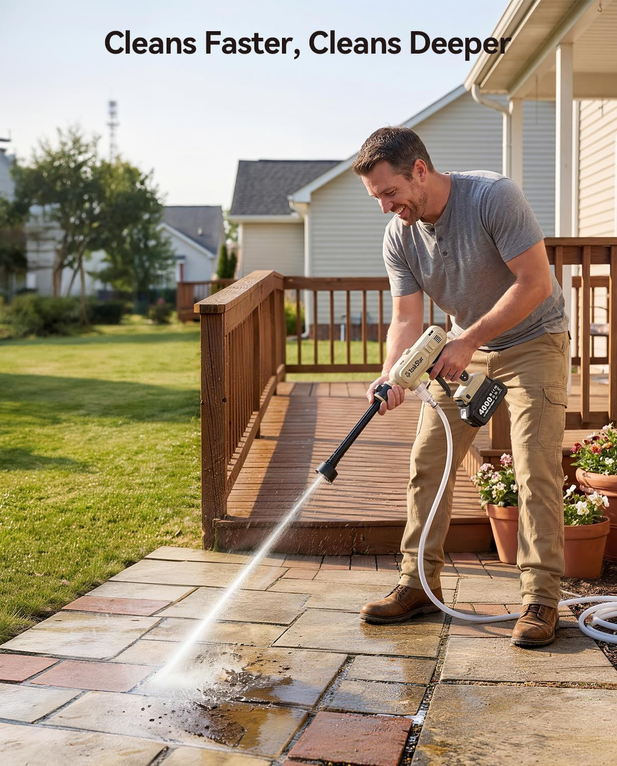 Portable Cordless 1250PSI High Pressure Power Washer | 2X 4.0Ah Batteries, Brush