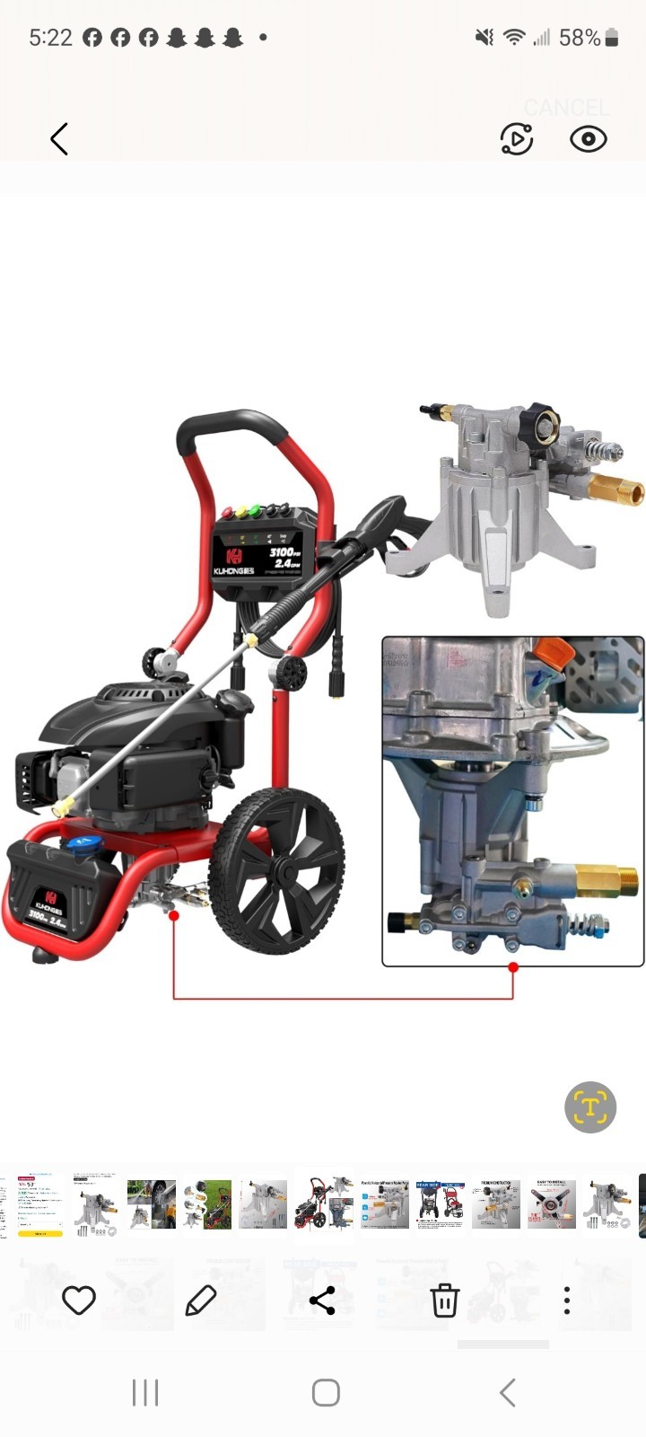 Biswing Pressure Washer Pump Power Washer Pump 7/8″ Shaft Vertical3400 PSI2.5GPM