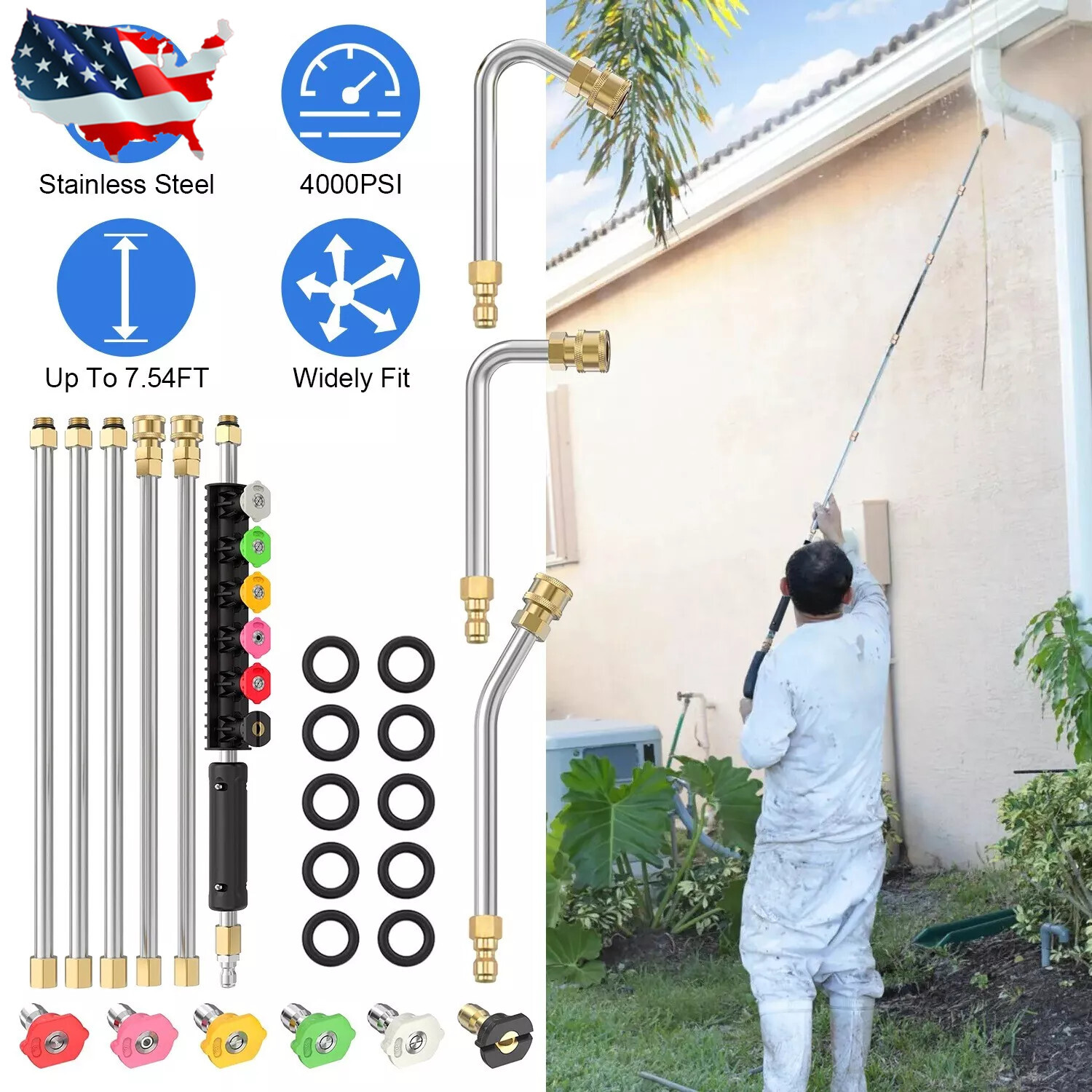 Pressure Washer Extension Wand Upgraded Power Washer Lance with Nozzle Tips 97in
