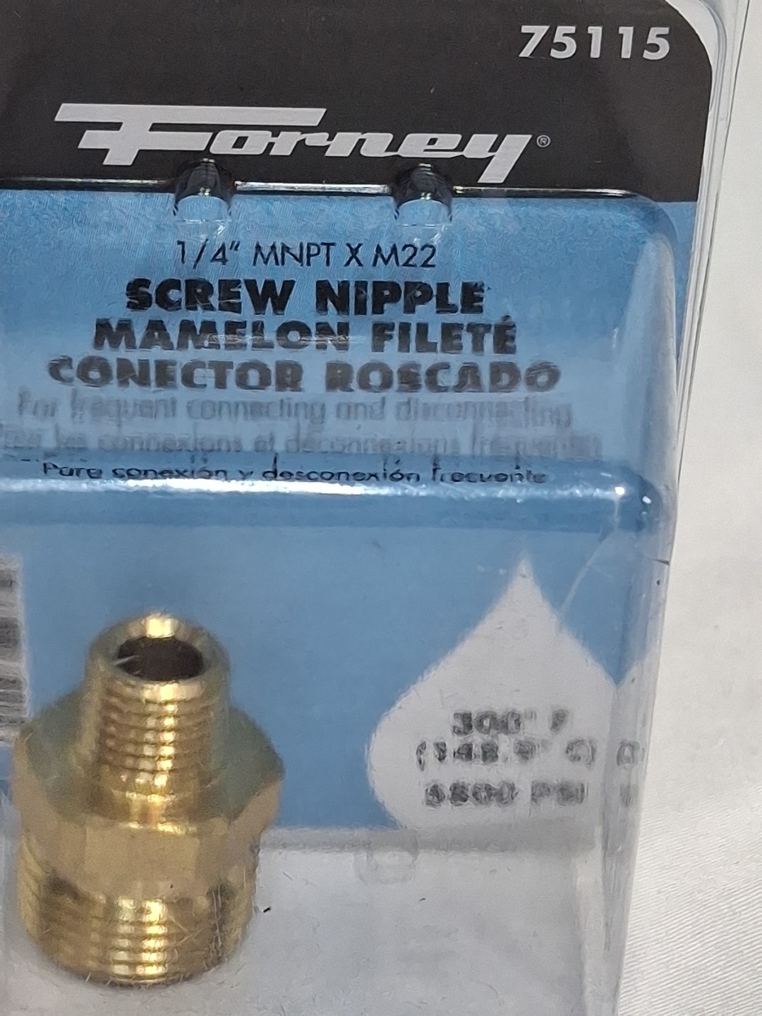Forney 75115 Pressure Washer Accessories, Male Screw Nipple, M22M to 1/4″ MNPT
