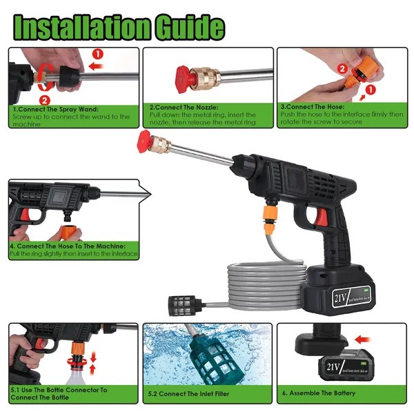 Portable Electric Pressure Washer 300W 27Bar Cordless for Car Bike Patio Garden