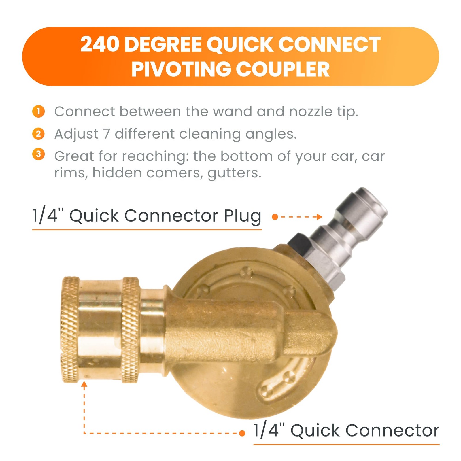 Pressure Washer Pivoting Coupler 7 Angles Gutter Cleaner Attachment 240 Degre…