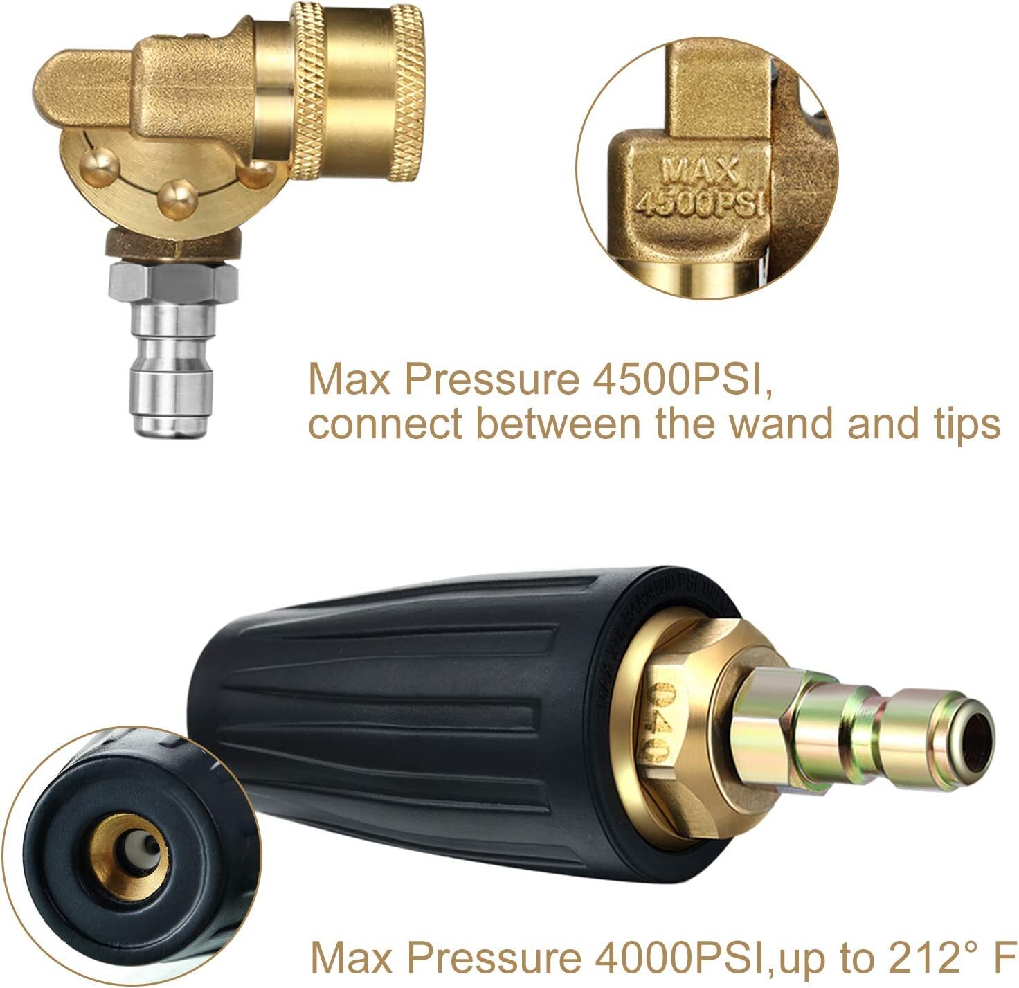 4000 PSI Pressure Rotating Turbo Nozzle Quick Connector & 7pcs Spray Nozzle Tips