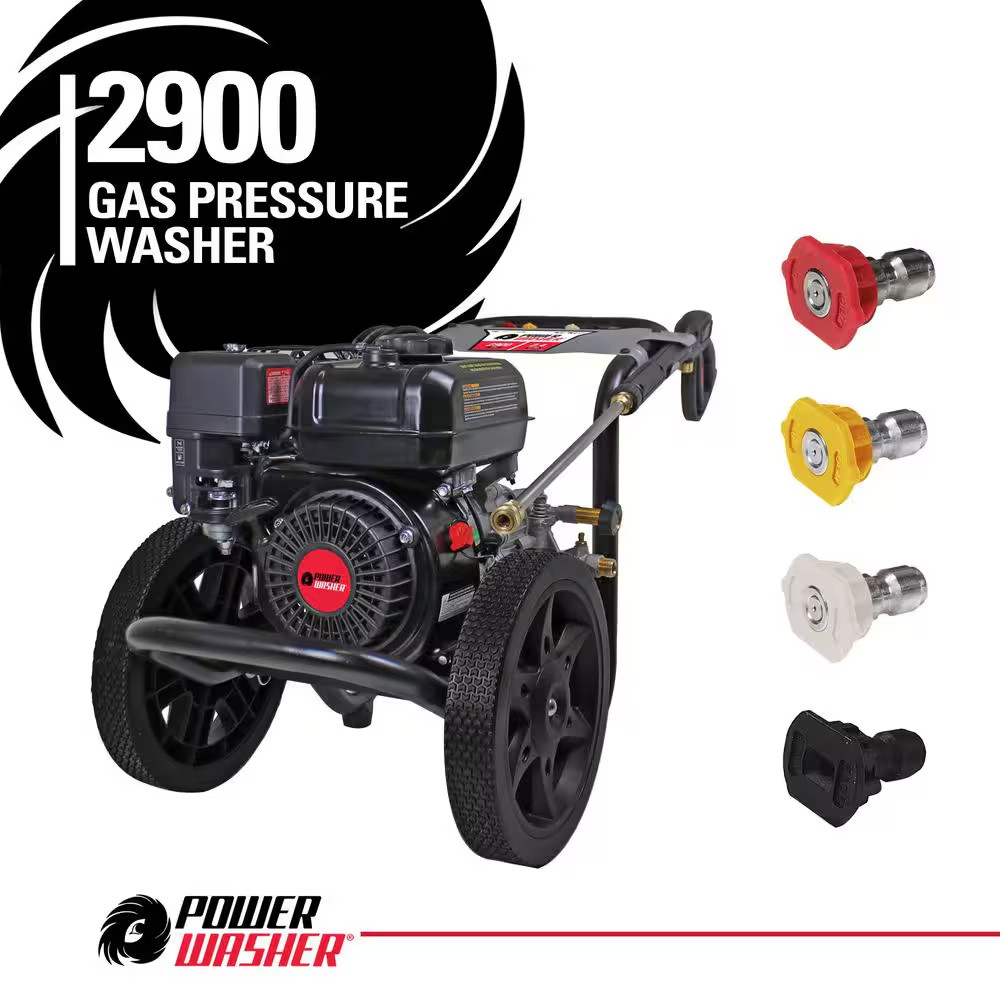 2900 PSI 2.4 GPM Gas Pressure Washer, Maintenance-Free Pump, Reliable Residentia