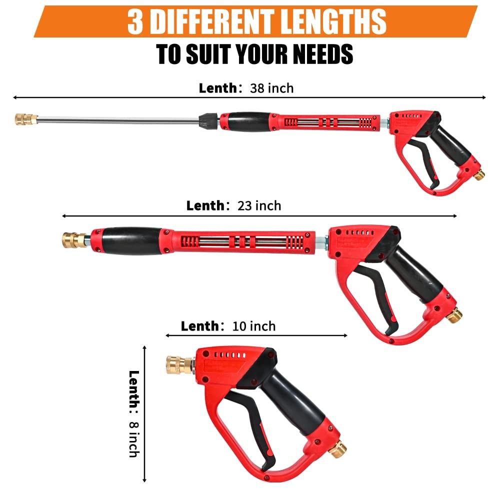 Pressure Washer Gun Extension Wand 5000 PSI 38 Inch Adjustable Length Red