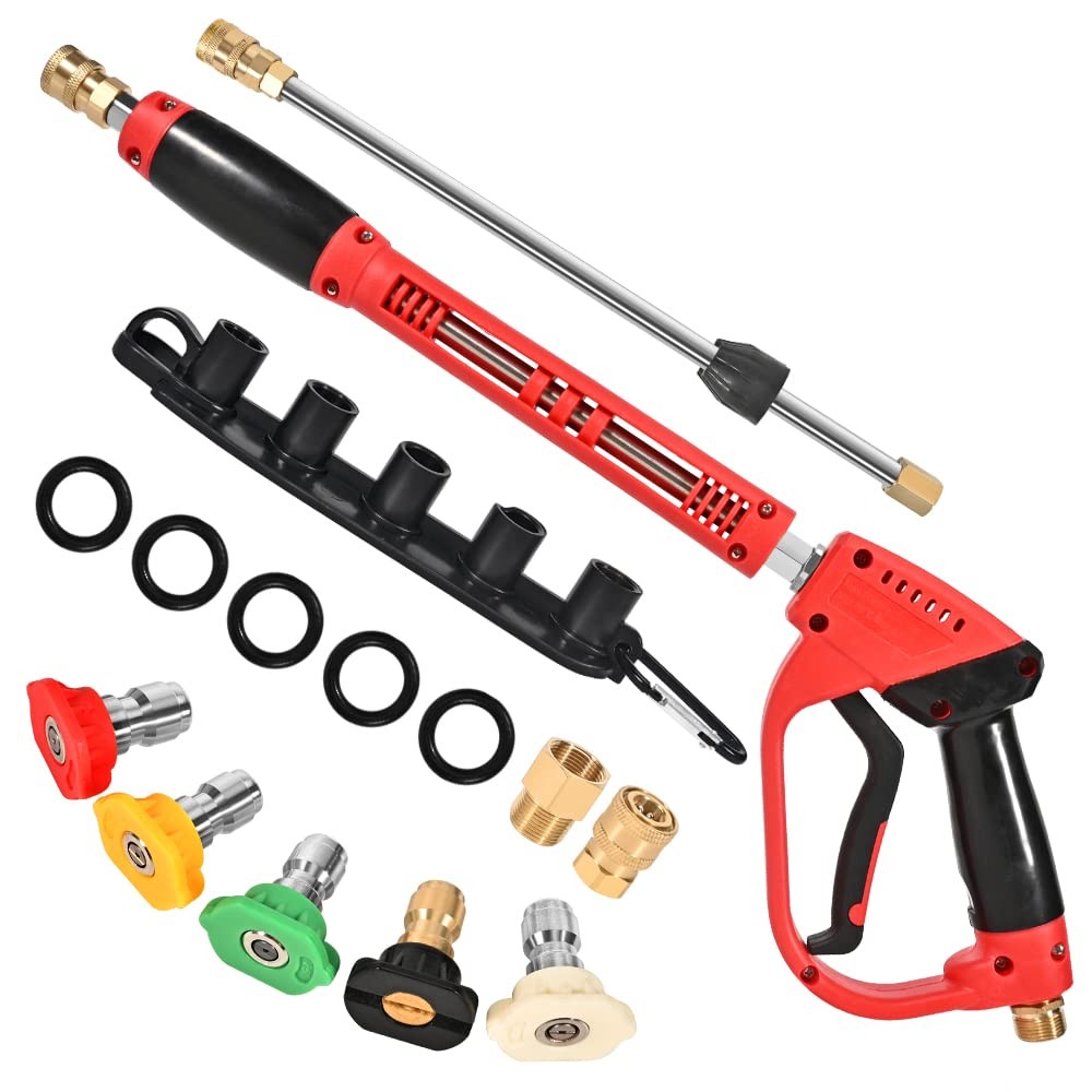 Pressure Washer Gun Extension Wand 5000 PSI 38 Inch Adjustable Length Red