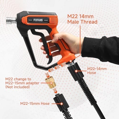 High Power Pressure Washer Gun & Hose Kit, 25FT Hose, 5 Nozzle Tips, M22 Fitting