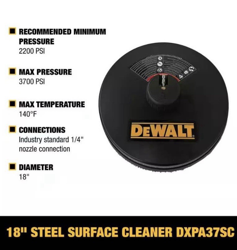 DEWALT 18″ 3700 PSI Surface Cleaner, Black Steel Deck DXPA37SC