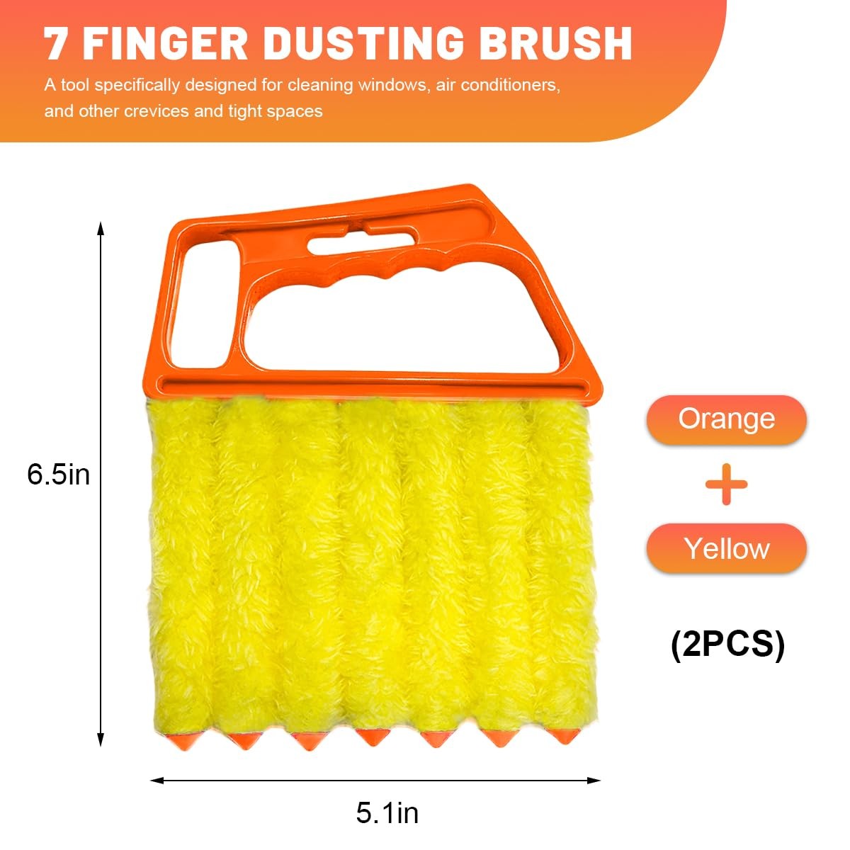 Sun Walker 2 PCS Blind Cleaner Duster Tool, 7-Finger Auto Orange+Yellow