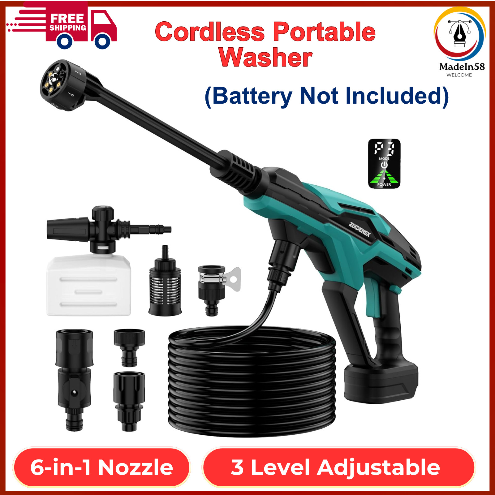 Cordless Portable Washer For Makita 18V Battery 800 PSI Portable Handheld Washer