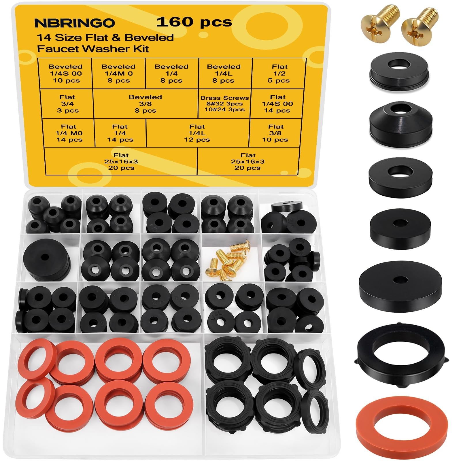 160-Piece Hose Bib Washers Kit – Assorted Sizes, Gaskets, Rubber Washers & Screw