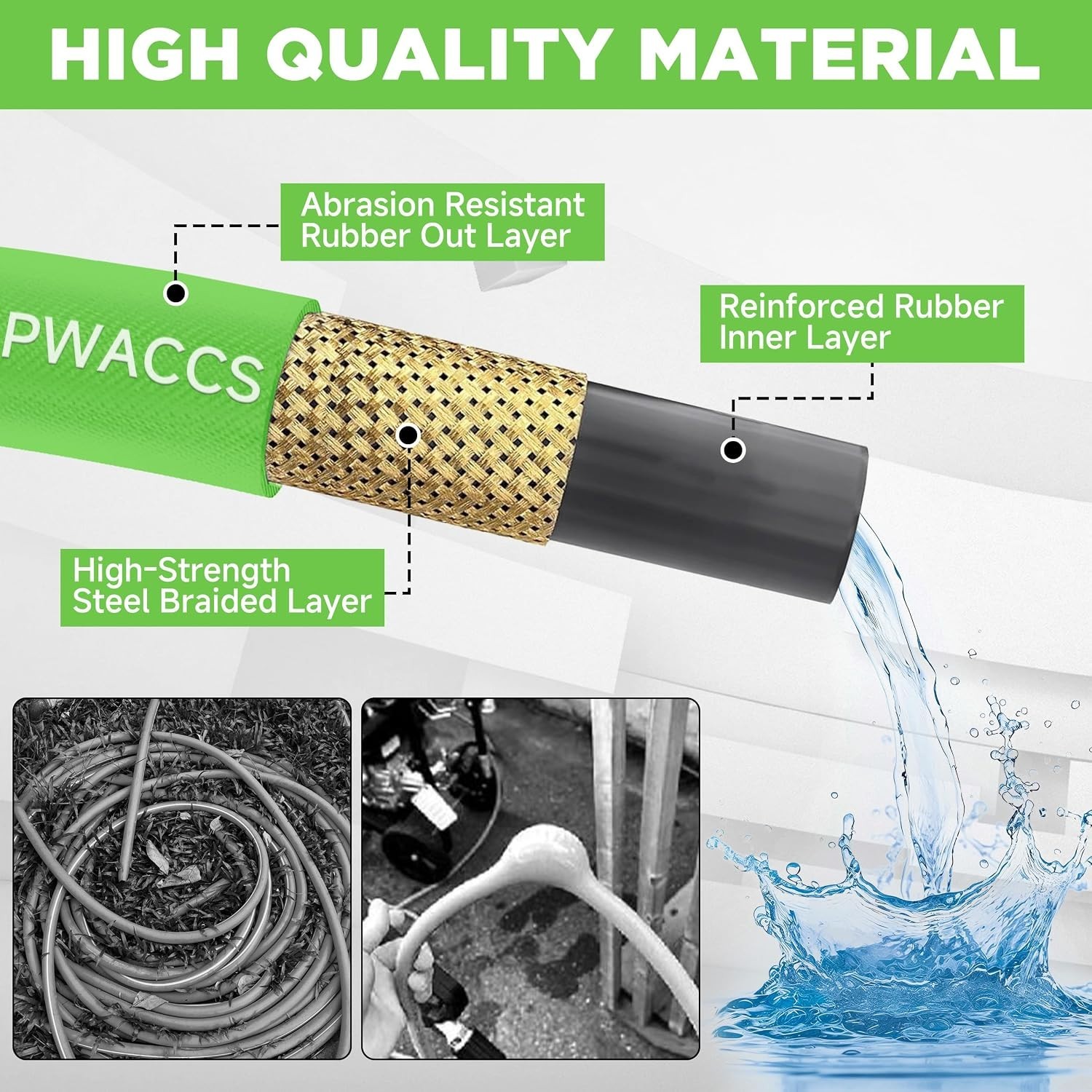 50 FT Rubber Power Washer Hose with M22 Fittings