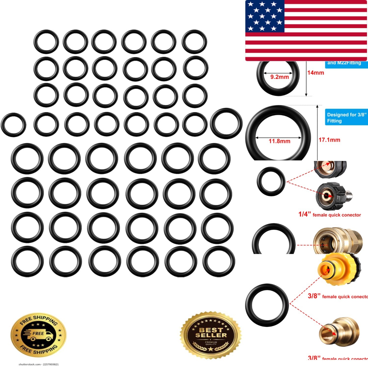 50 Pieces Power Pressure Washer O-Rings Replacement for 1/4 inch, 3/8 inch, M…