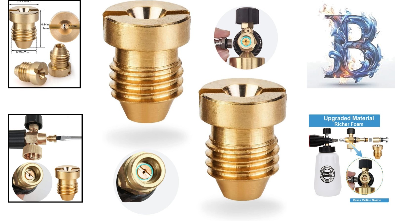 Universal 1.1mm Brass Nozzle for Foam Cannon – Efficient Cleaning 2-Pack