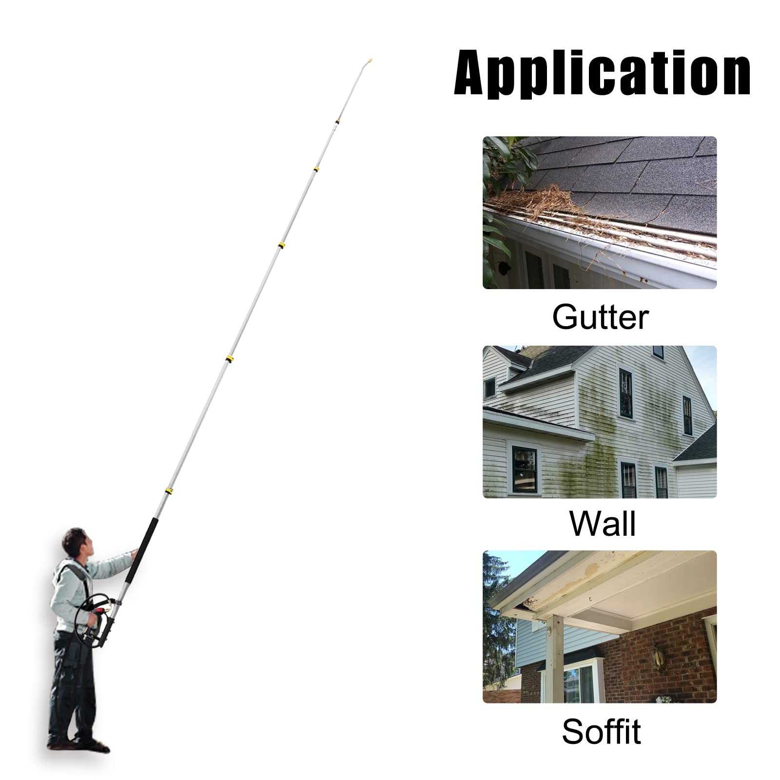 Aluminum 24 FT Telescoping Pressure Washer Wand with Pressure Washer Extensio…