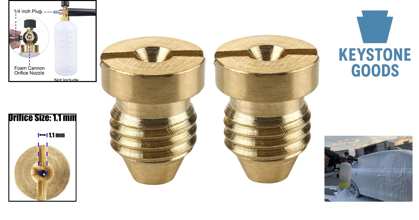 2 Pack 1.1mm Brass Foam Cannon Nozzle – Universal Thread for Pressure Washers