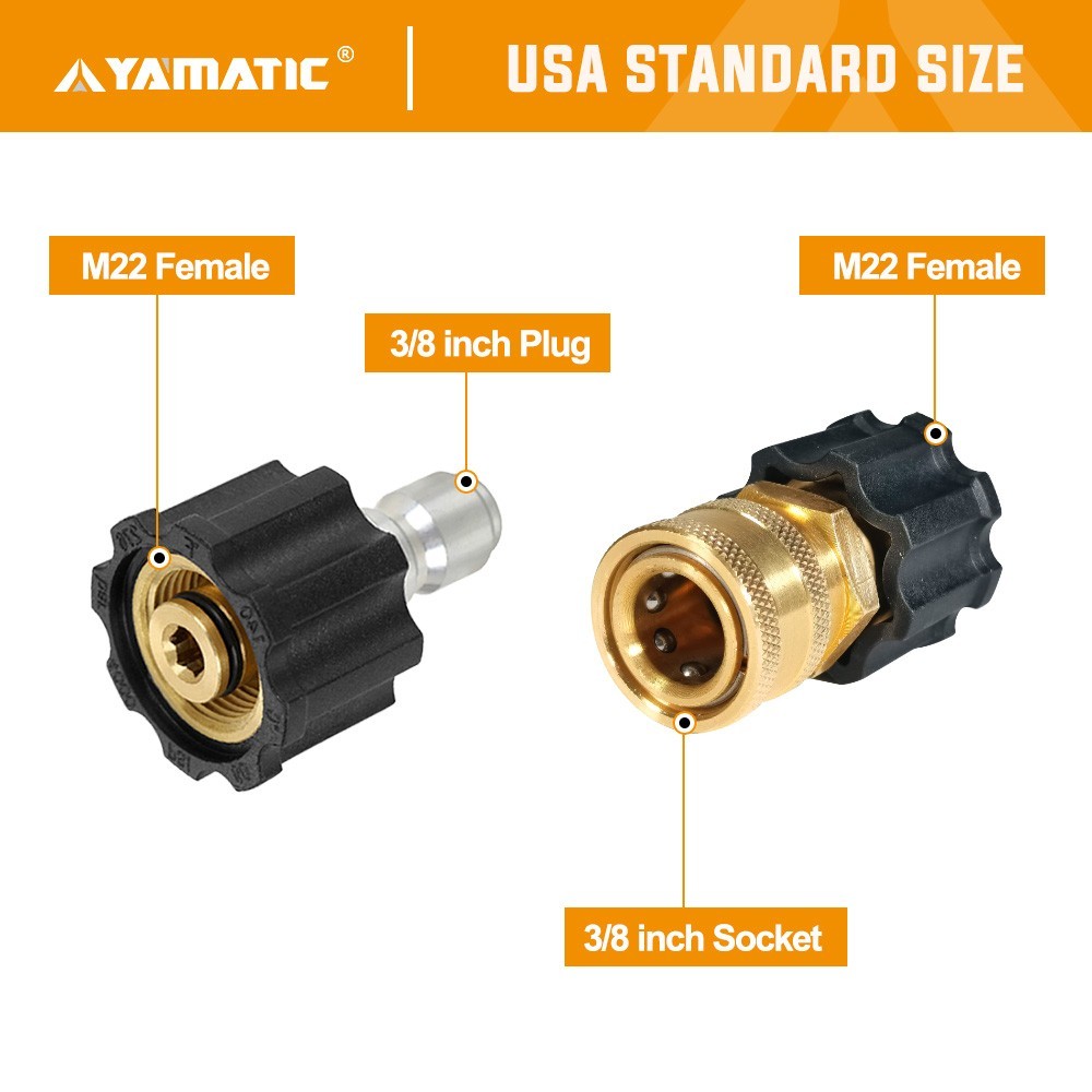 YAMATIC Pressure Washer Quick Connect Kit, M22 Female to 3/8″ Socket and Plug