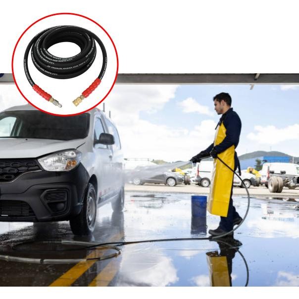 50ft 3/8″ 6000 PSI Pressure Washer Hose Black Non-Marking R2 Rating