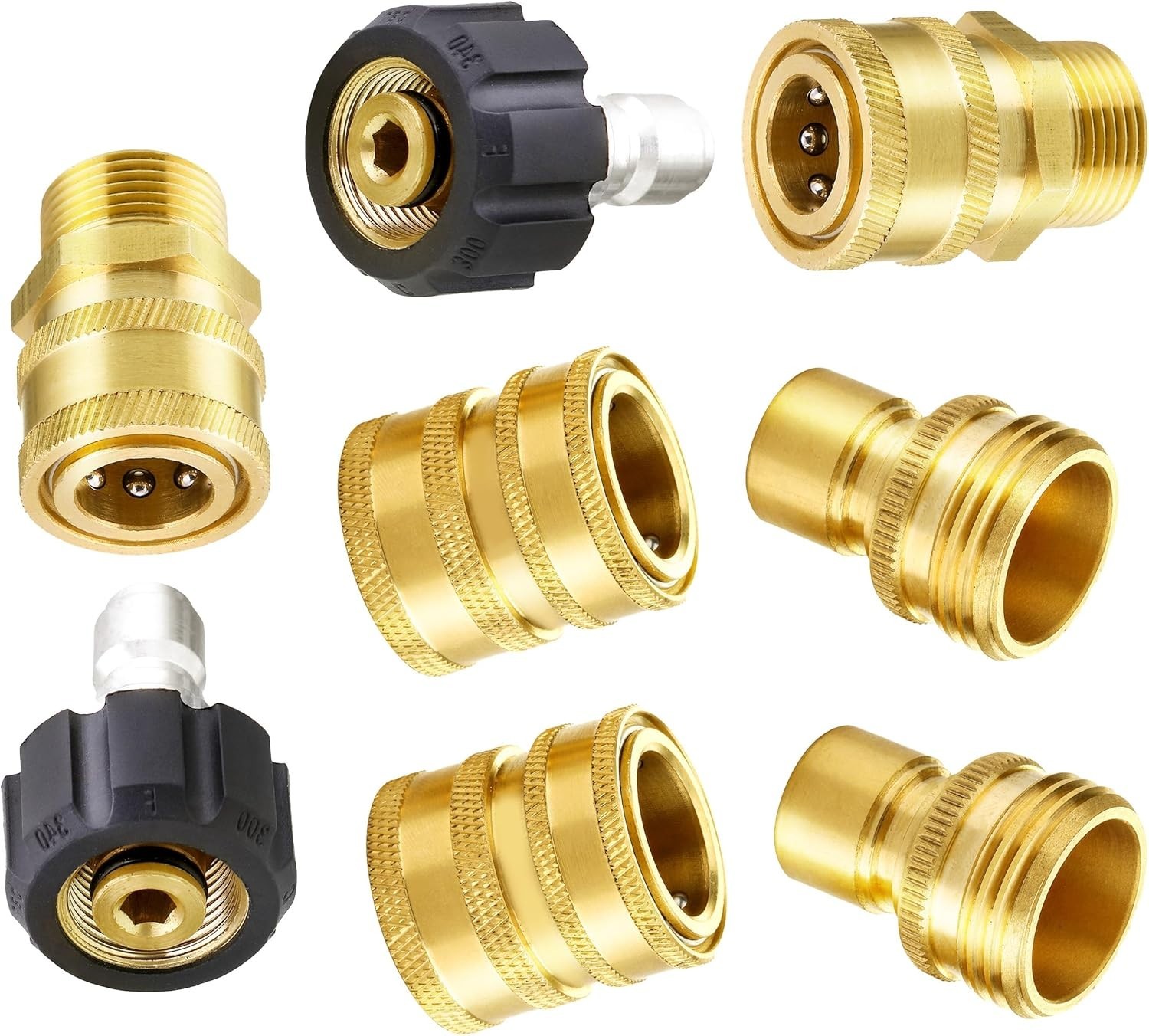 8-Pack Brass Pressure Washer Adapter Set: Quick Disconnect & M22 Swivel Fittings