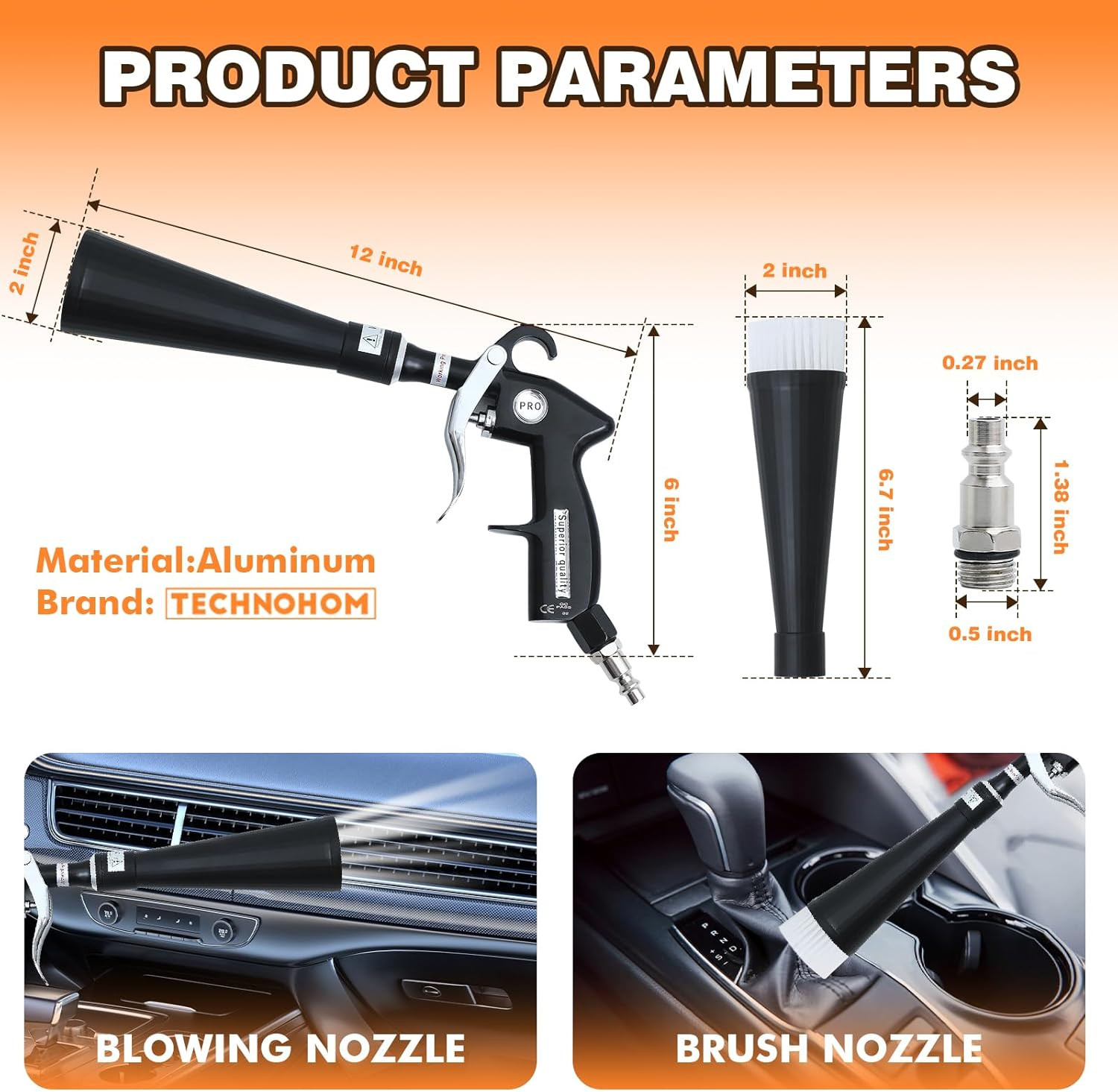 Tornado Car Cleaning Gun Kit Air Blower Vortex Detail Tool w/ Nozzle