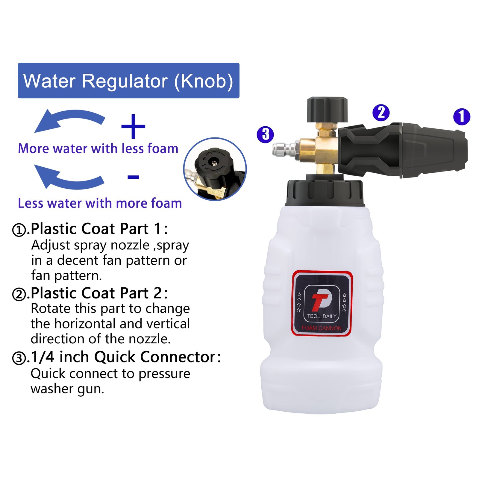 Foam Cannon, 1/4 Inch Quick Connect, Power Washer Foam Cannon with 5 Pressure…