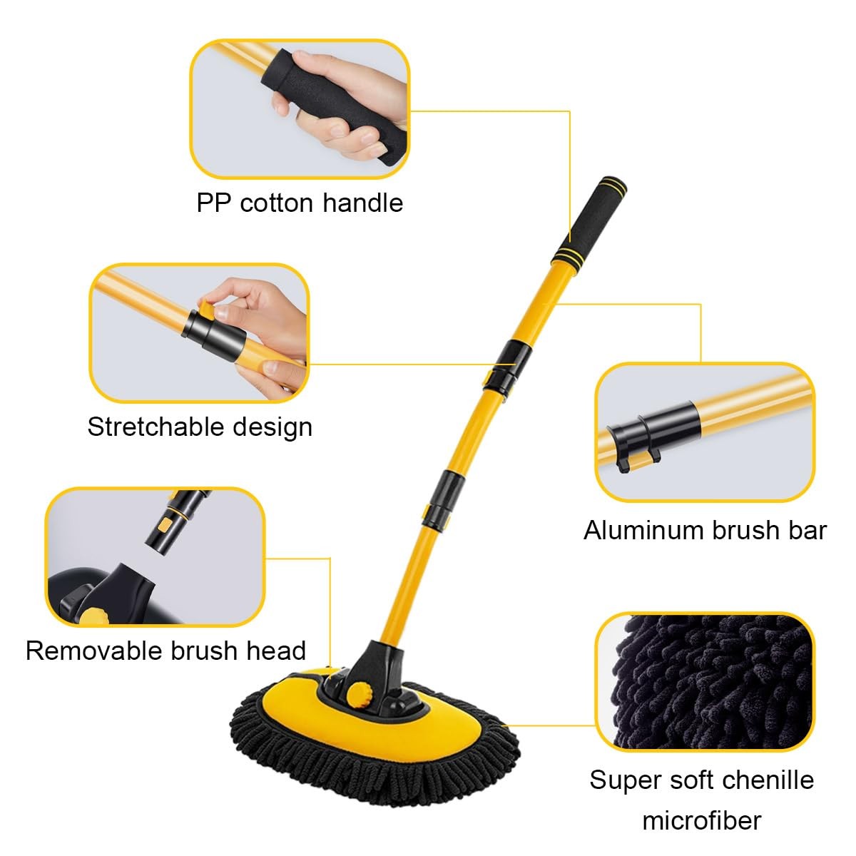 Sylvil Car Wash Brush Kit, 40″ Auto 1 Count (Pack of 1), Black+yellow