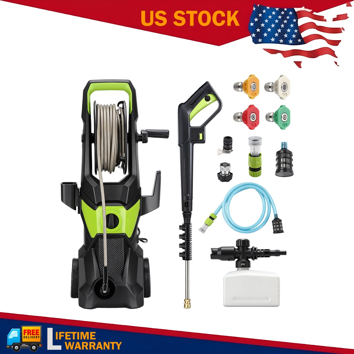 Electric High Pressure Washer 5000PSI 3.2GPM w/ 4 Nozzles for Home Cars Fences