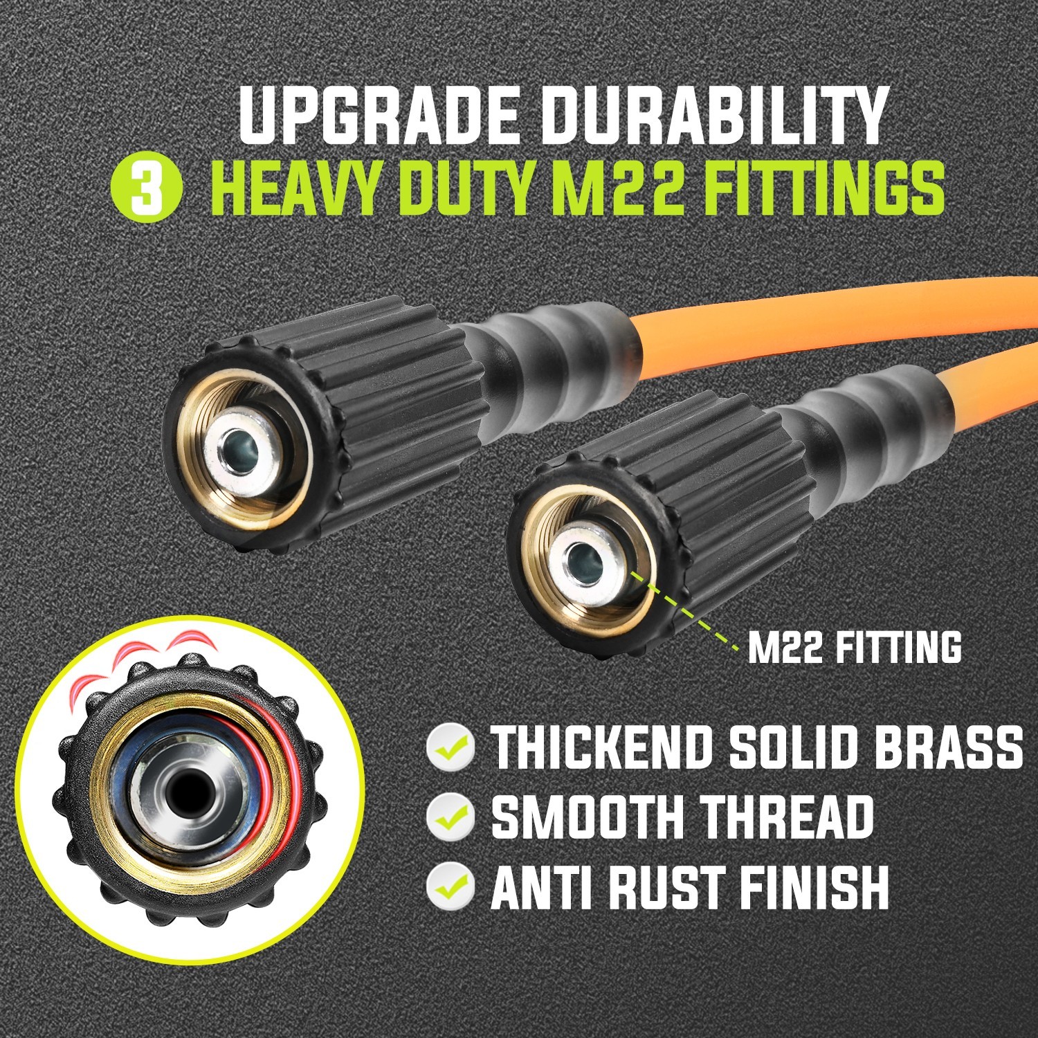 YAMATIC 3200 psi Pressure Washer Hose 1/4″ Wear Resist & Kink Resist