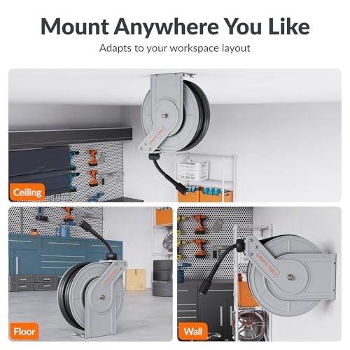 Retractable Pressure Washer Hose Reel 65ft 2600PSI Auto Rewind Wall Mount Steel