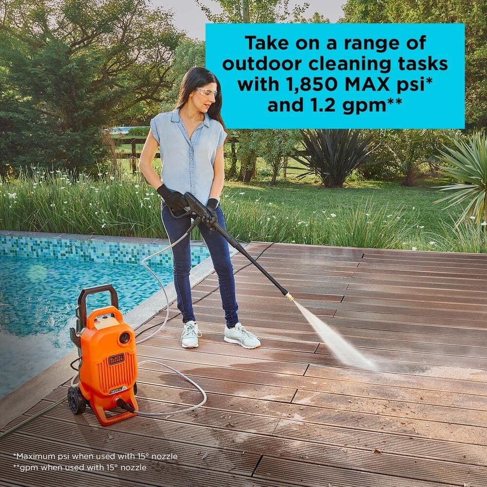 BLACK+DECKER Electric Cold Water Pressure Washer (1,850 PSI) (1.2 gpm)- BEPW1850