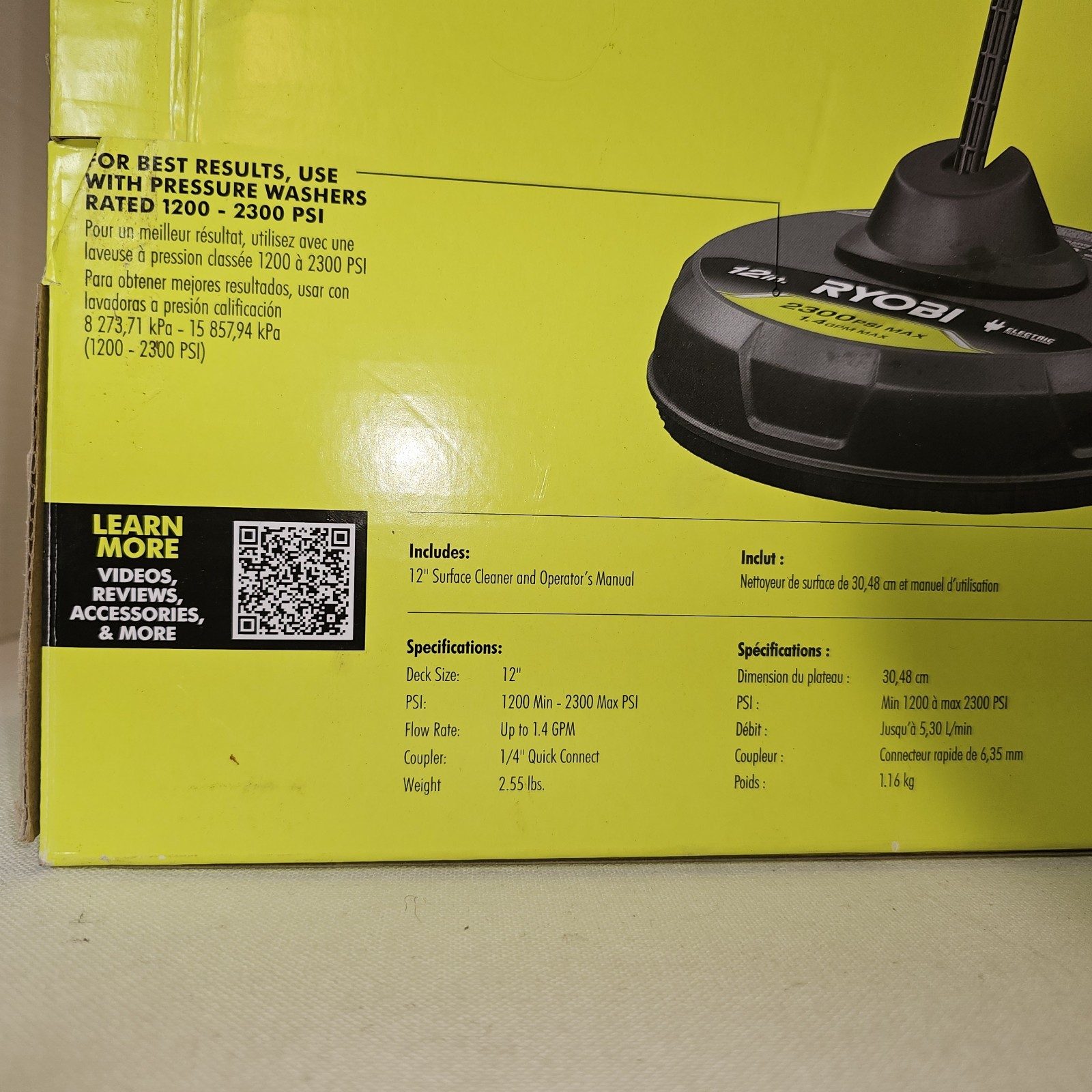 RYOBI 12 in 2,300 PSI Electric Pressure Washer Cleaner RY31012 New Open Box