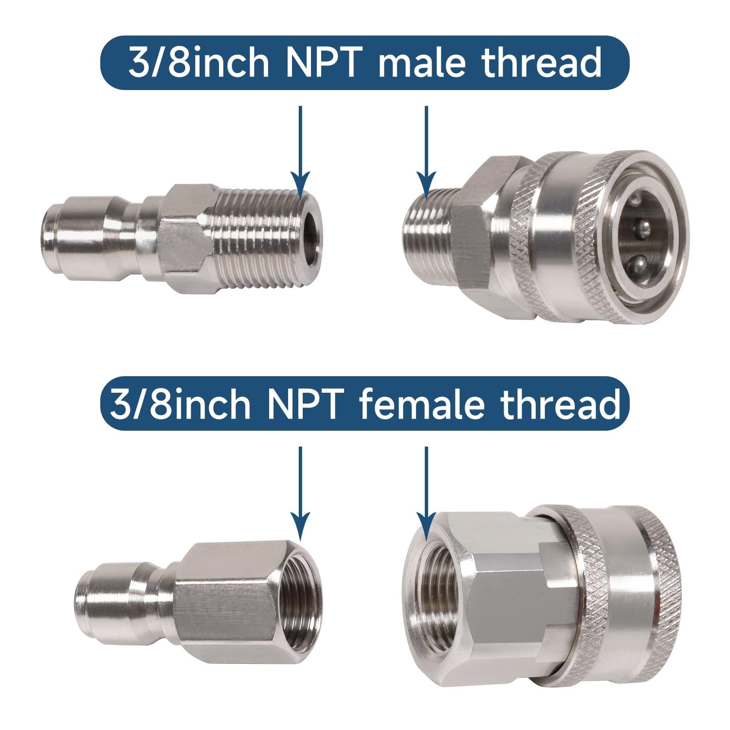 3/8 Inch Stainless Steel Quick Connect Coupler Fittings NPT Male Thread Kit