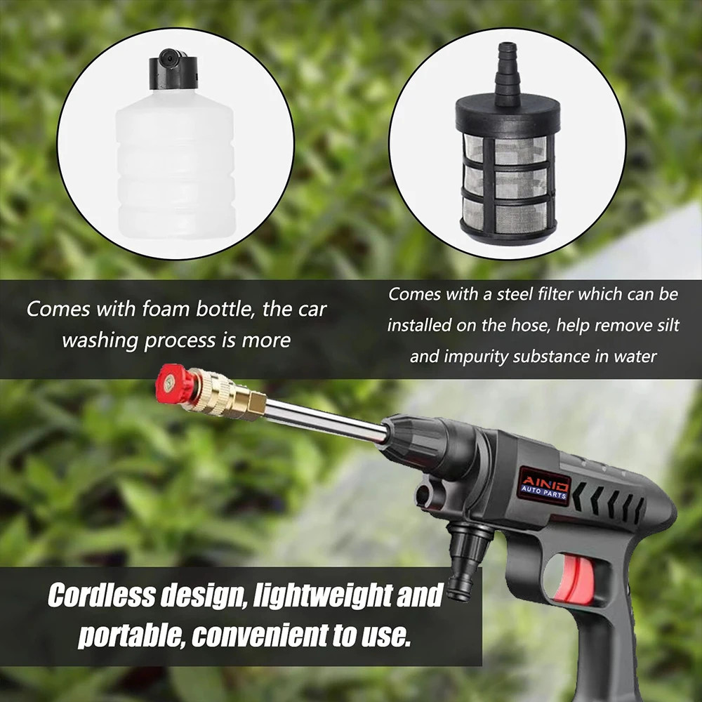 60BAR Wireless High Pressure Car Wash Water Gun Self Priming 300W Cleaner