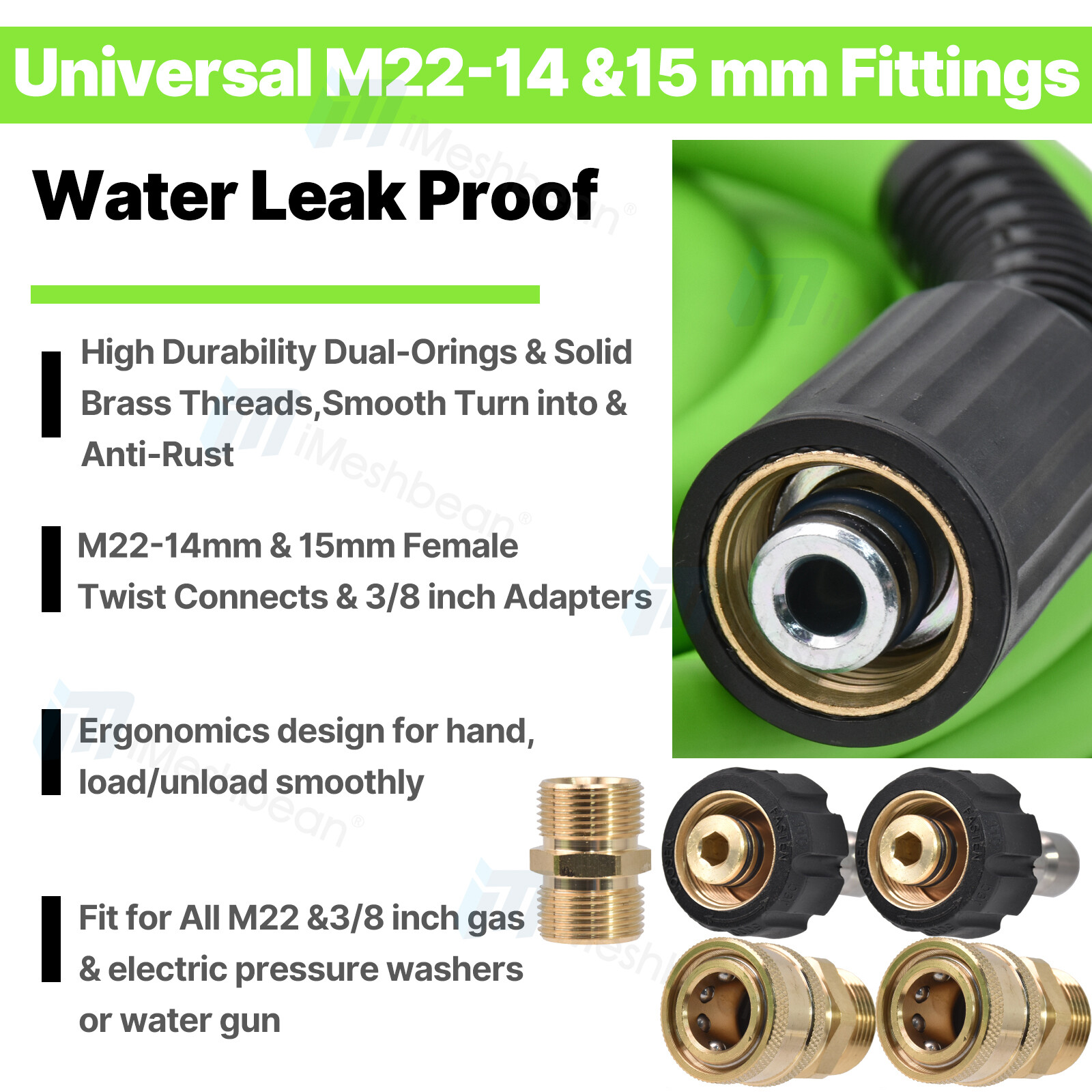 Kink Resistant Pressure Washer Hose 1/4″x 25/50/100′ 3600 PSI with (2) 22MM&3/8″