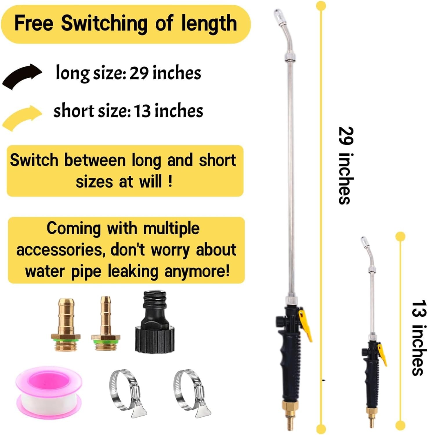 29” Sprayer Wand Replacement, 1/4″ & 3/8″ Brass Barb Universal Black 29 IN