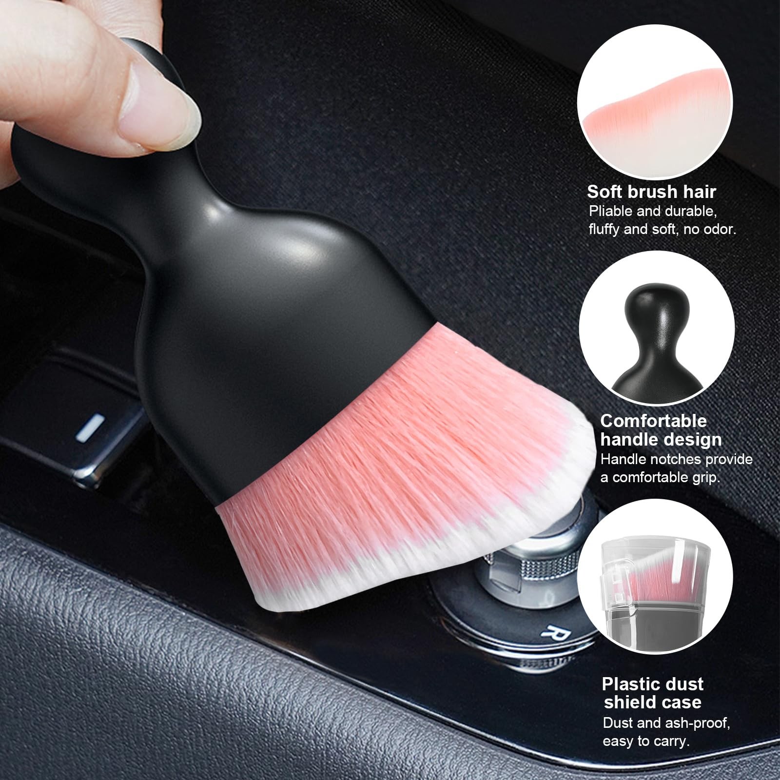 Ziciner 2 PCS Car Detailing Brush, Curved Soft Bristles 2 PCS, Pink/White
