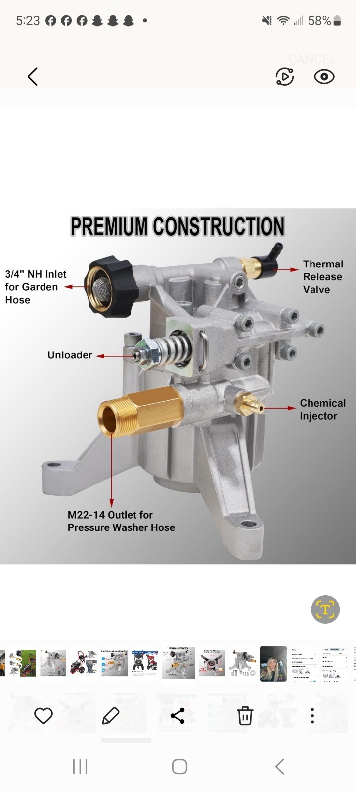 Biswing Pressure Washer Pump Power Washer Pump 7/8″ Shaft Vertical3400 PSI2.5GPM