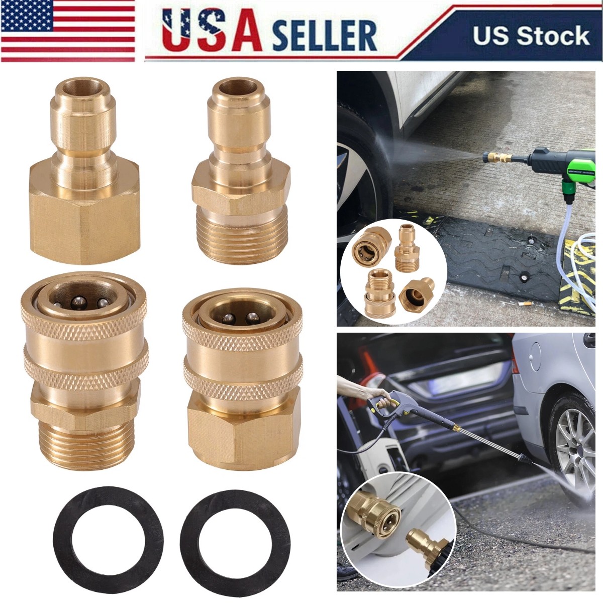 4PCS Pressure Washer Adapter Set Quick Disconnect Kit M22 Swivel 3/8” Connects