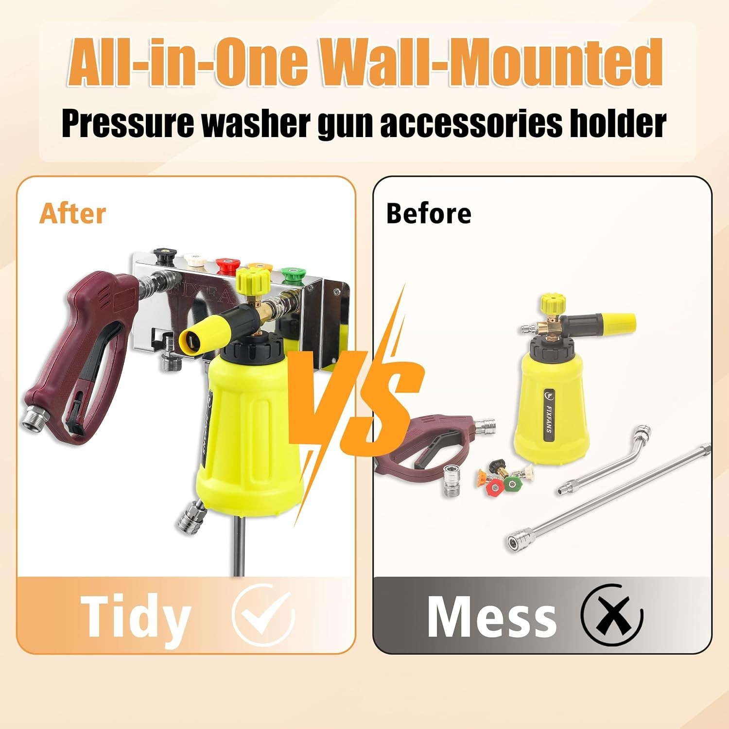 Pressure Washer Foam Cannon Holder, Wall Mounted | Power Washer Gun Storage,