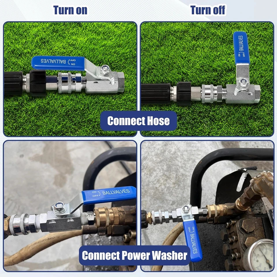 High Pressure Washer Ball Valve Kit, 3/8″ Quick Connect Ball Valve for Power Was