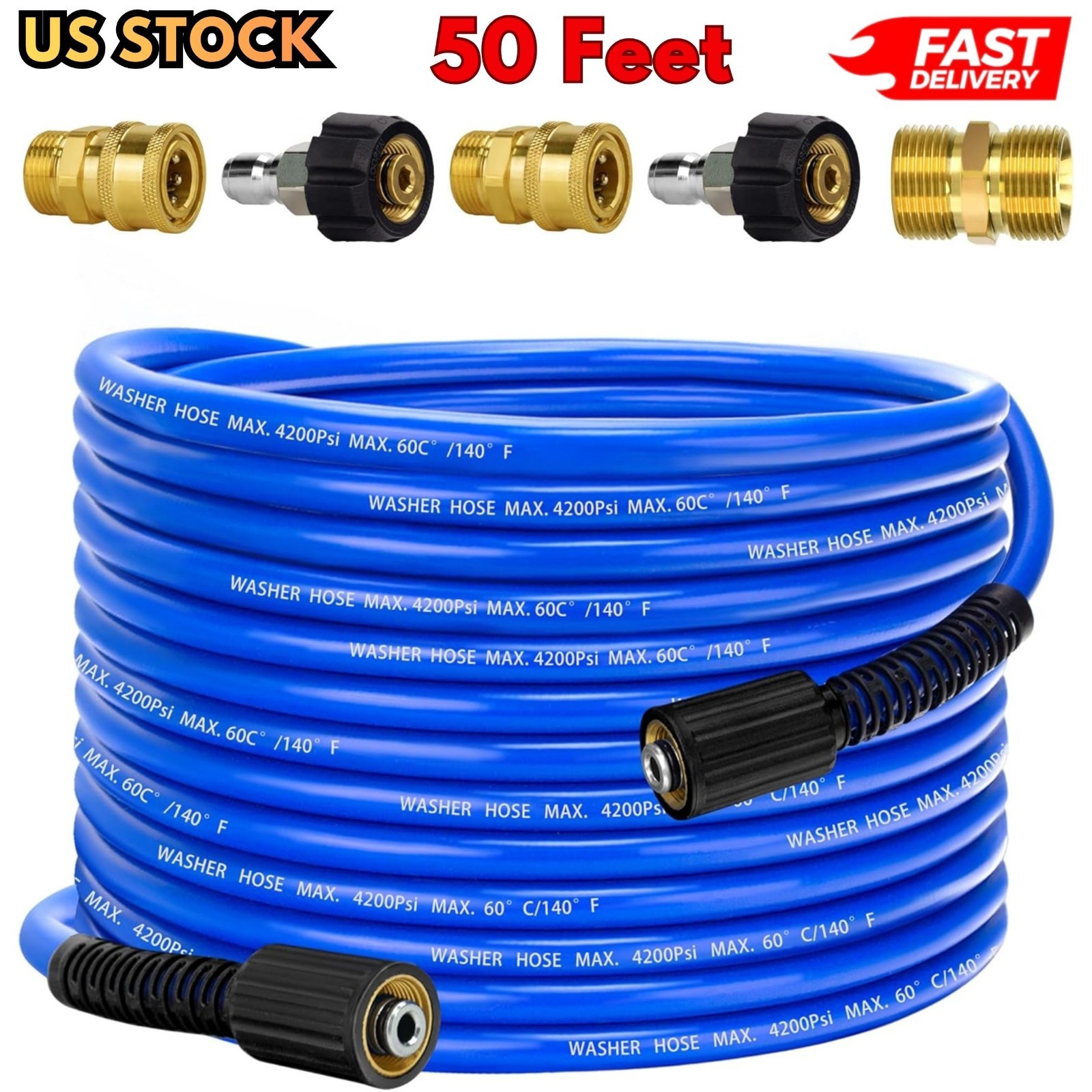 50Ftx1/4″ Pressure Power Washer Hose Flexible Kink-Resistant for Ryobi Troy Bilt