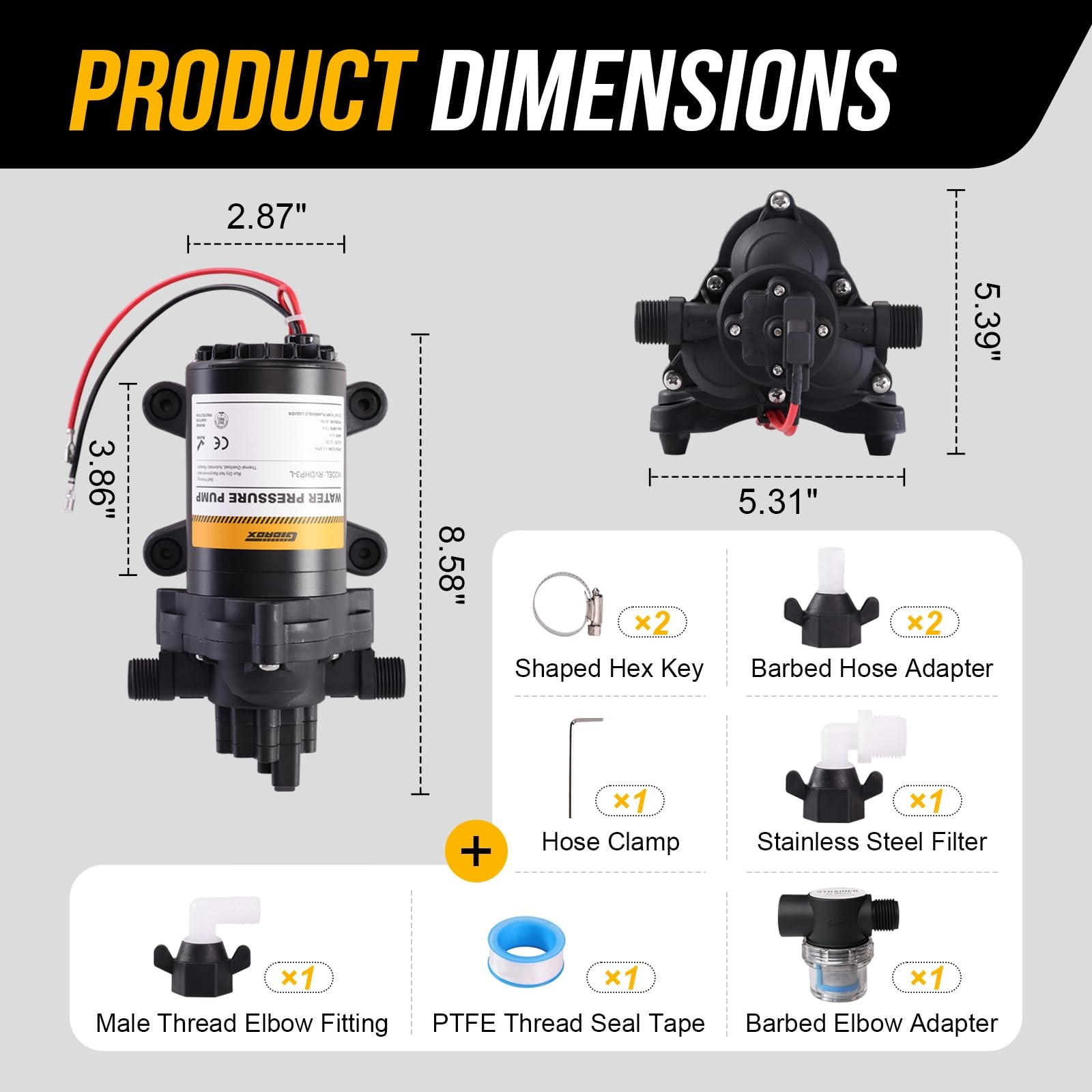 12V RV Water Pump, 4.0 GPM 45 PSI Diaphragm Pump, 12Volt Quiet Fresh Water Pu…