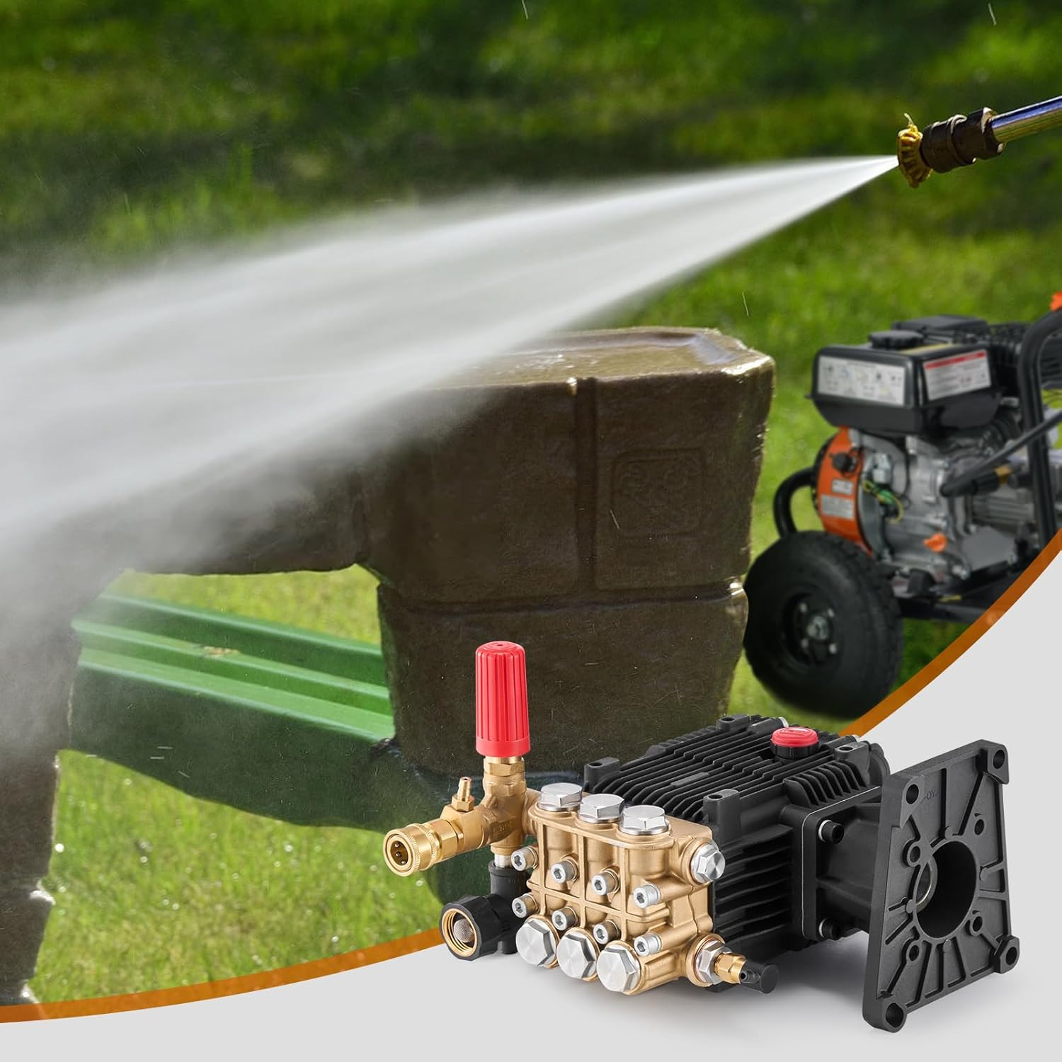 Pressure Washer Pump, 1″ Shaft Horizontal Triplex Plunger, 4300 PSI, 4.4GPM, Rep