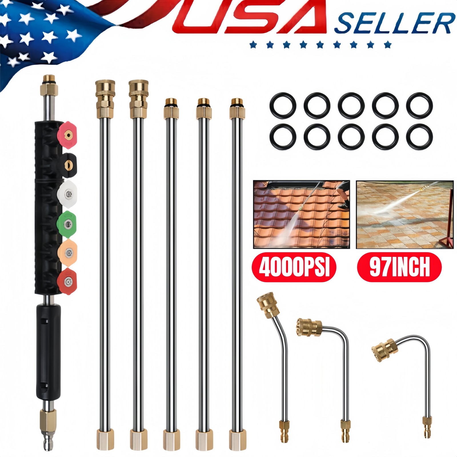 97 Inch Pressure Washer Extension Rod Cleaner Tools for Home/Gutter Cleaning