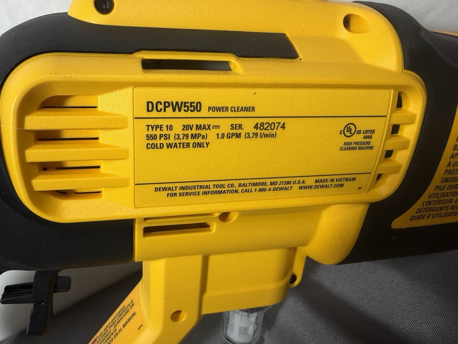 DEWALT 20V MAX 550 PSI 1.0 GPM Cold Water Cordless Battery Power Cleaner DCPW550