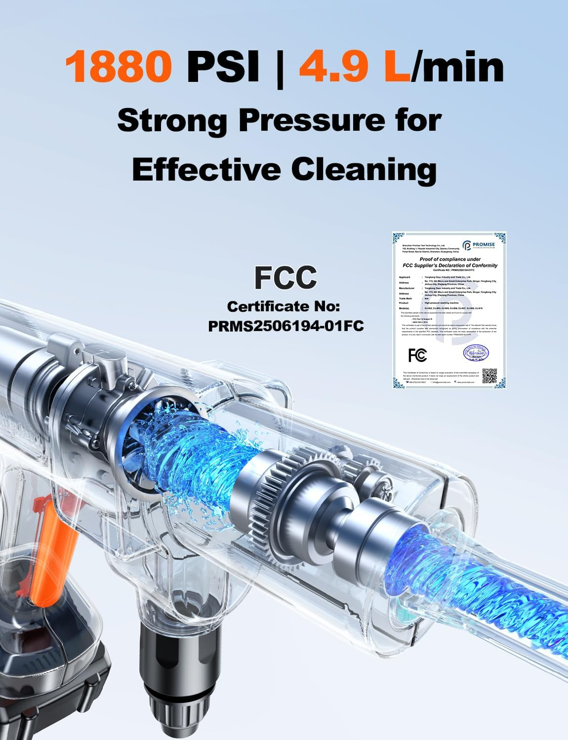 Portable Cordless Pressure Washer, 1880 PSI, 6-in-1 Nozzle & Foam Cannon