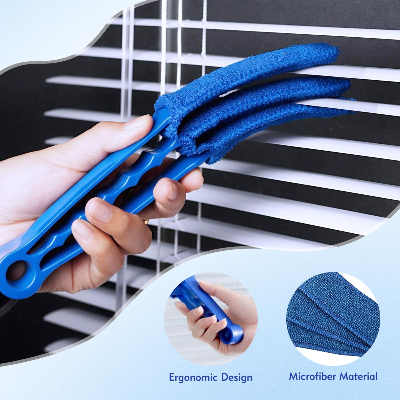 Window Blind Cleaner Duster Brush – 2 Pack with 6 Reusable Microfiber Black