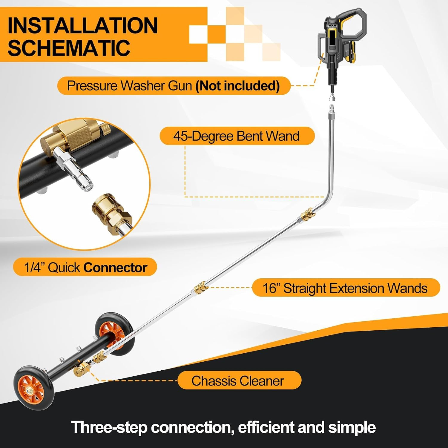 16 Inch Undercarriage Pressure Washer Attachment for Cold & Hot Water Max 212℉,
